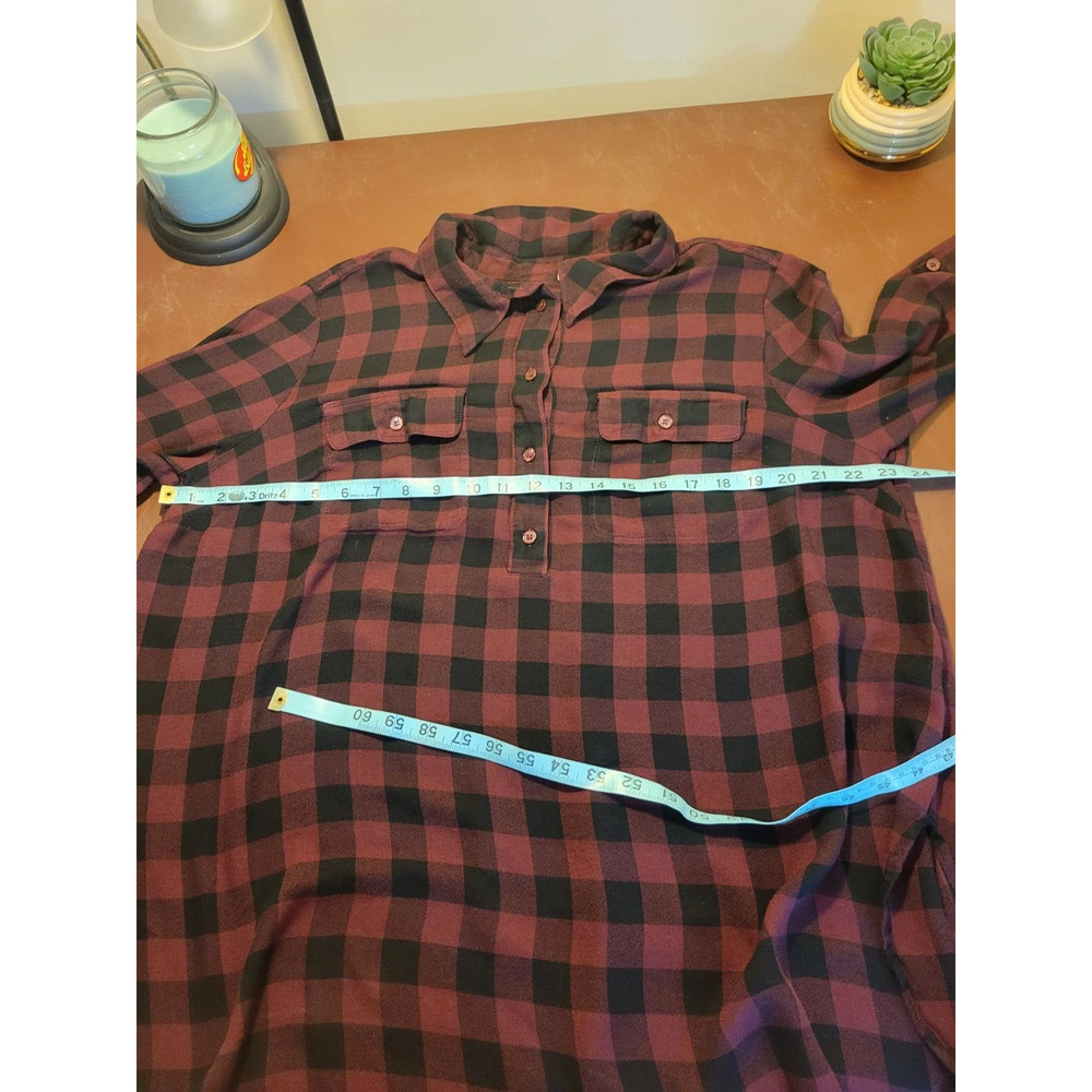 Lane Bryant Red Black Plaid 1/2 Button Roll Tab Sleeve Shirt‎ Women's Size 18/20 - Picture 4 of 10